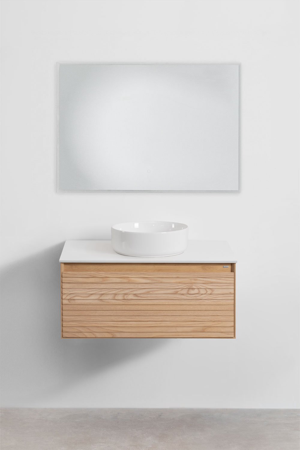 Ensemble de meuble de salle de bain suspendu en bois de frêne Tedrik, image de la galerie 2