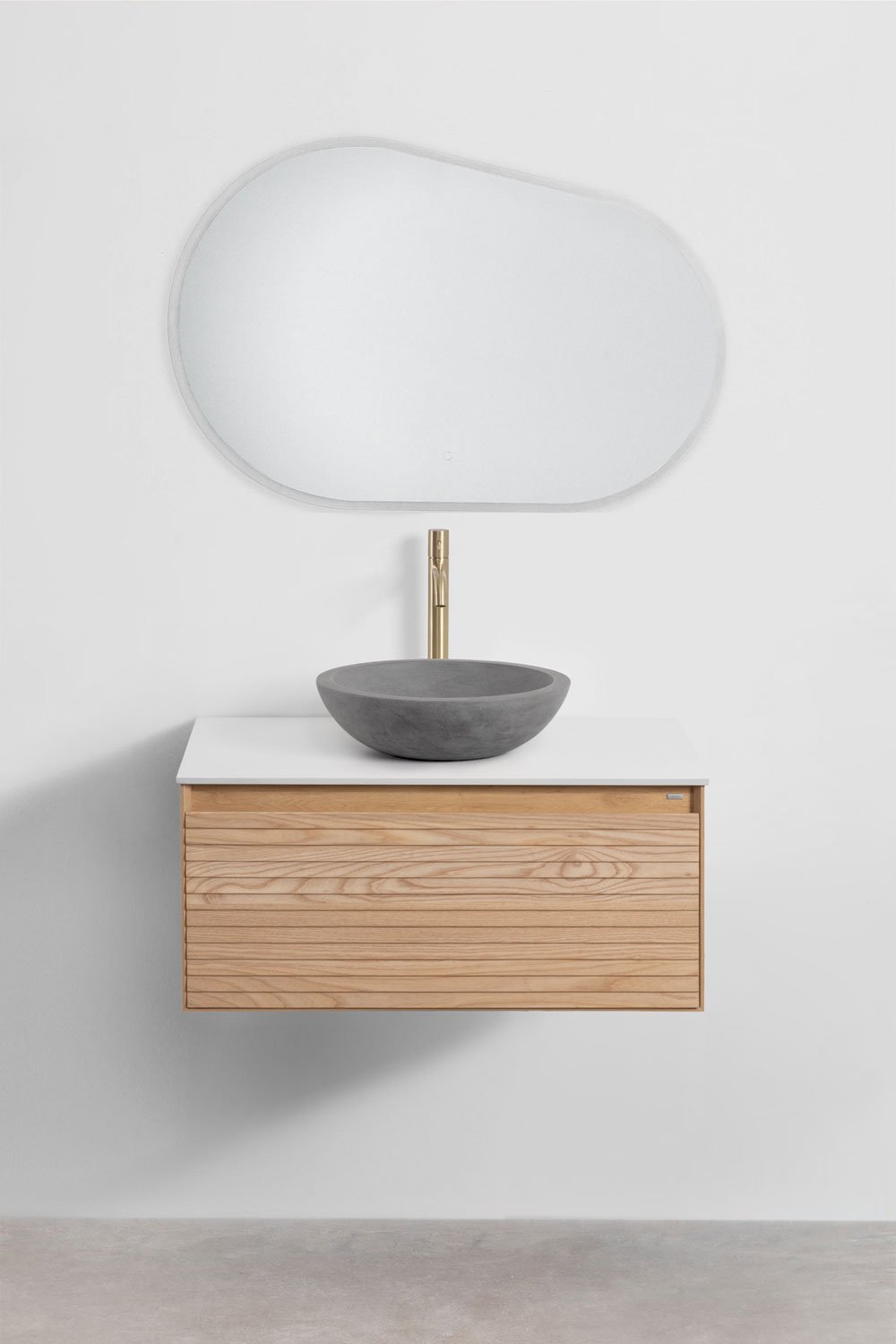 Ensemble de meuble de salle de bain suspendu 80x50 cm en bois de frêne Tedrik, image de la galerie 2