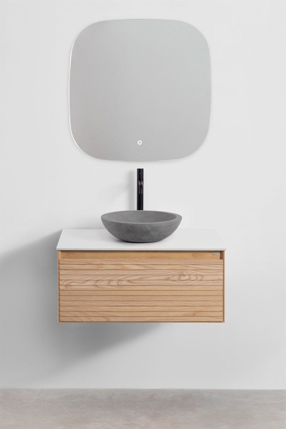 Ensemble de meuble de salle de bain suspendu 80x50 cm en bois de frêne Tedrik, image de la galerie 2