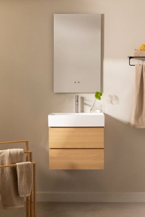 Ensemble de meuble de salle de bain en bois et placage de frêne avec lavabo intégré Ona - Bois Naturel