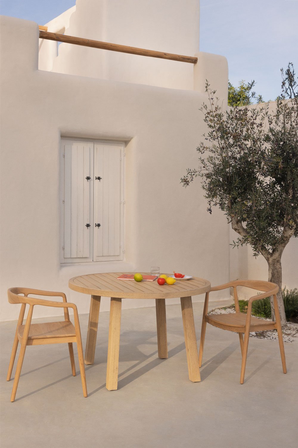 Table de jardin ronde Ø120 cm en bois d'acacia Dubai, image de la galerie 1