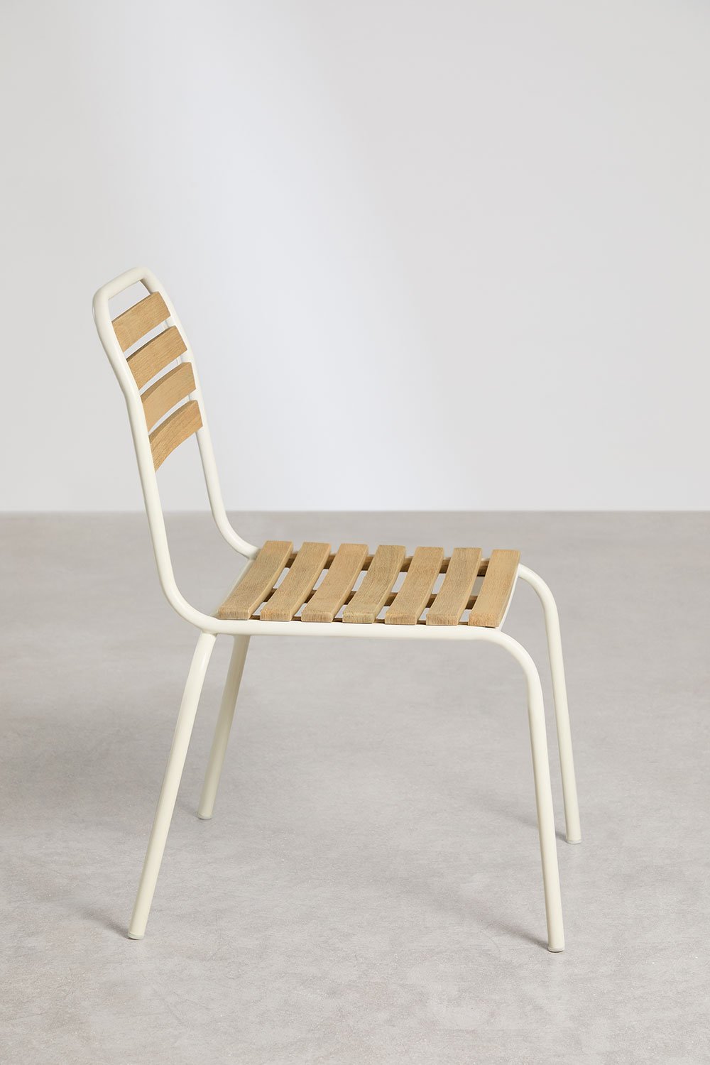 Ensemble table rectangulaire 160x90 cm et 6 chaises de salle à manger empilables en acier et bois d'acacia Artus   , image de la galerie 8