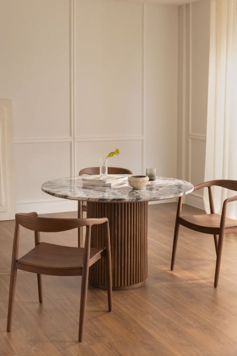 Table à manger ronde en pierre naturelle et bois de manguier Giselda