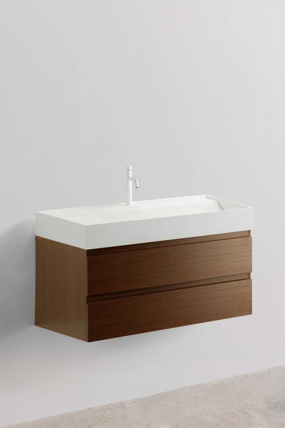 Ensemble de meuble de salle de bain en bois et placage de frêne avec lavabo intégré Ona, image de la galerie 2