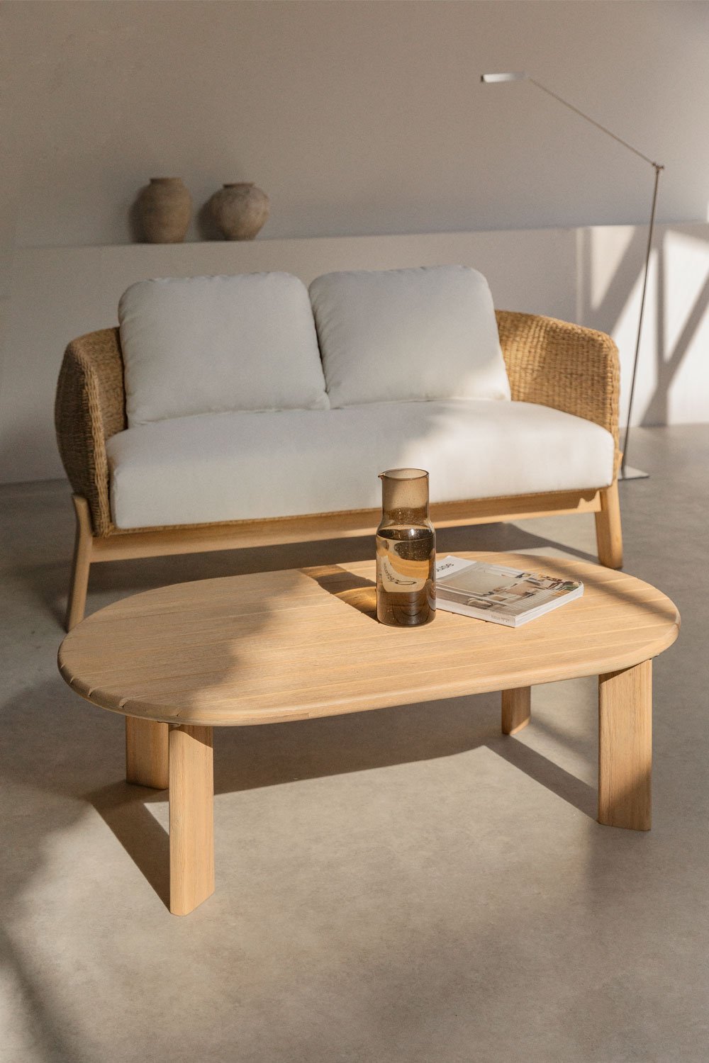 Table basse ovale en bois d'acacia 100x60 cm Leilan, image de la galerie 1