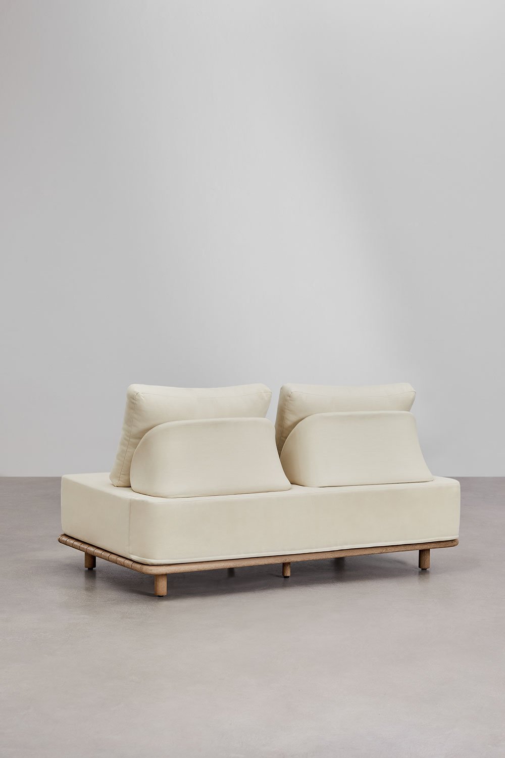 Ensemble de salon avec canapé d'angle modulaire 3 pièces et table basse 95x95 cm en acacia Portet, image de la galerie 3
