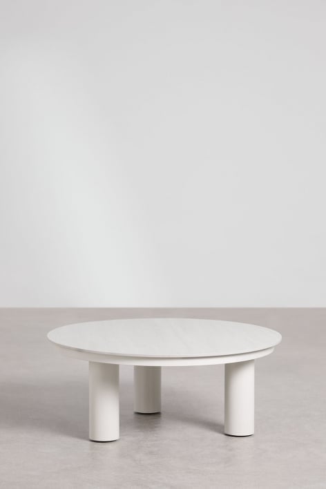 Table basse de jardin ronde Ø80 cm en pierre frittée et aluminium Umeko - Blanc