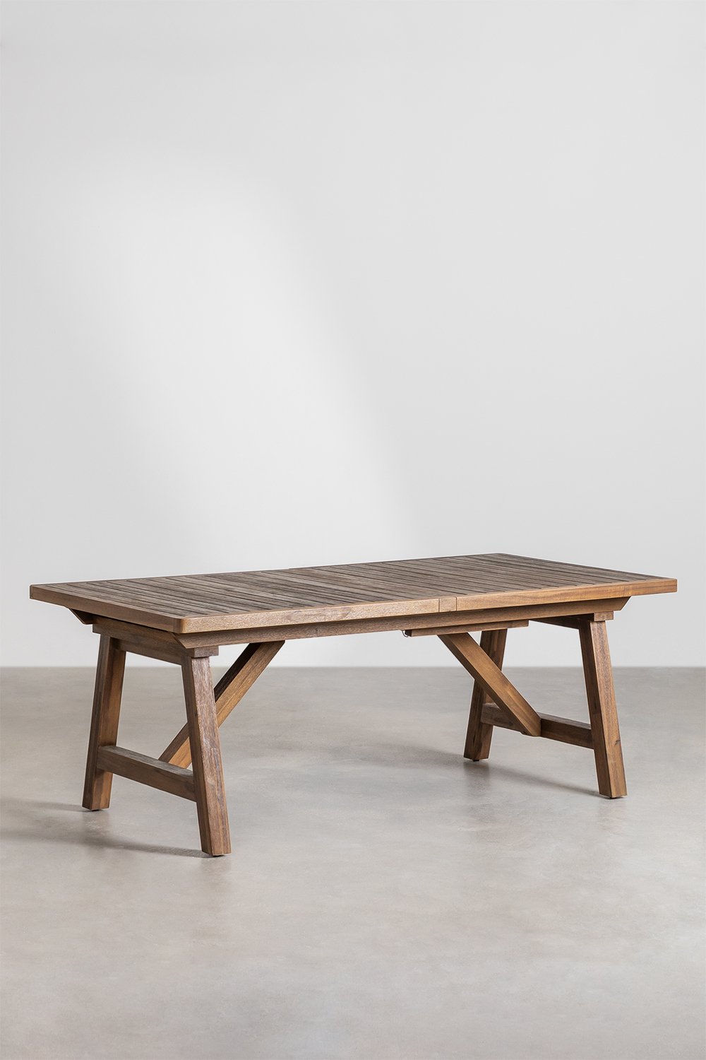 Ensemble table rectangulaire extensible 200-260-320x100 cm et 12 chaises de salle à manger avec accoudoirs en bois d'acacia de D, image de la galerie 4