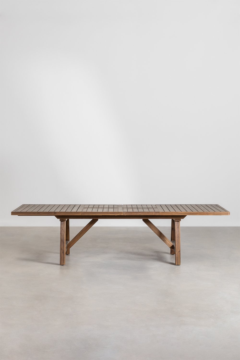 Ensemble table rectangulaire extensible 200-260-320x100 cm et 12 chaises de salle à manger avec accoudoirs en bois d'acacia de D, image de la galerie 5