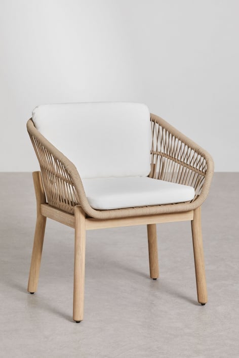 Pack de 4 chaises de jardin avec accoudoirs en bois d'acacia et corde tressée Karvia