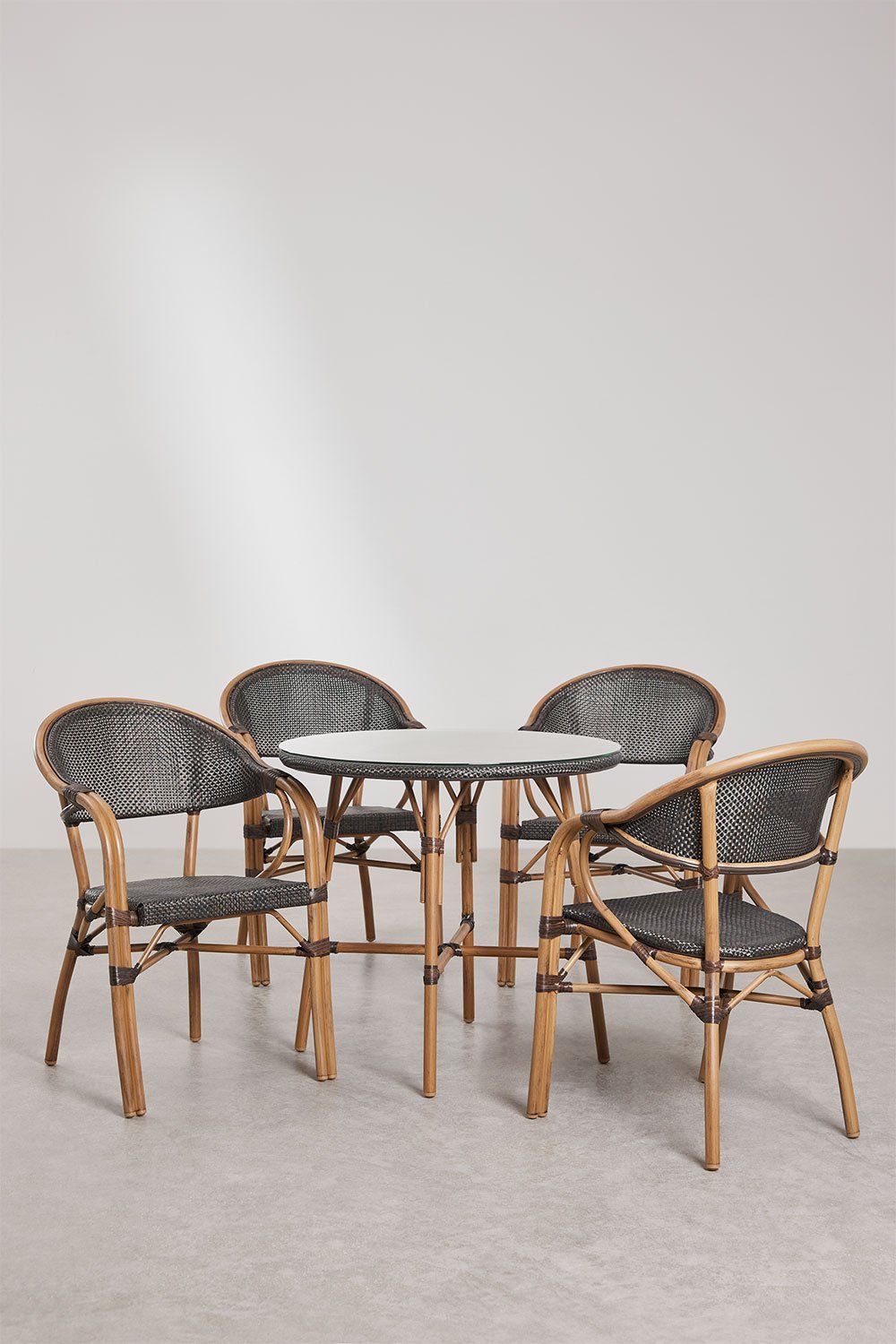 Ensemble table ronde Ø80 cm Brielle Bistro et 4 chaises de jardin avec accoudoirs en textilène et aluminium Brielle Bistro Class, image de la galerie 1