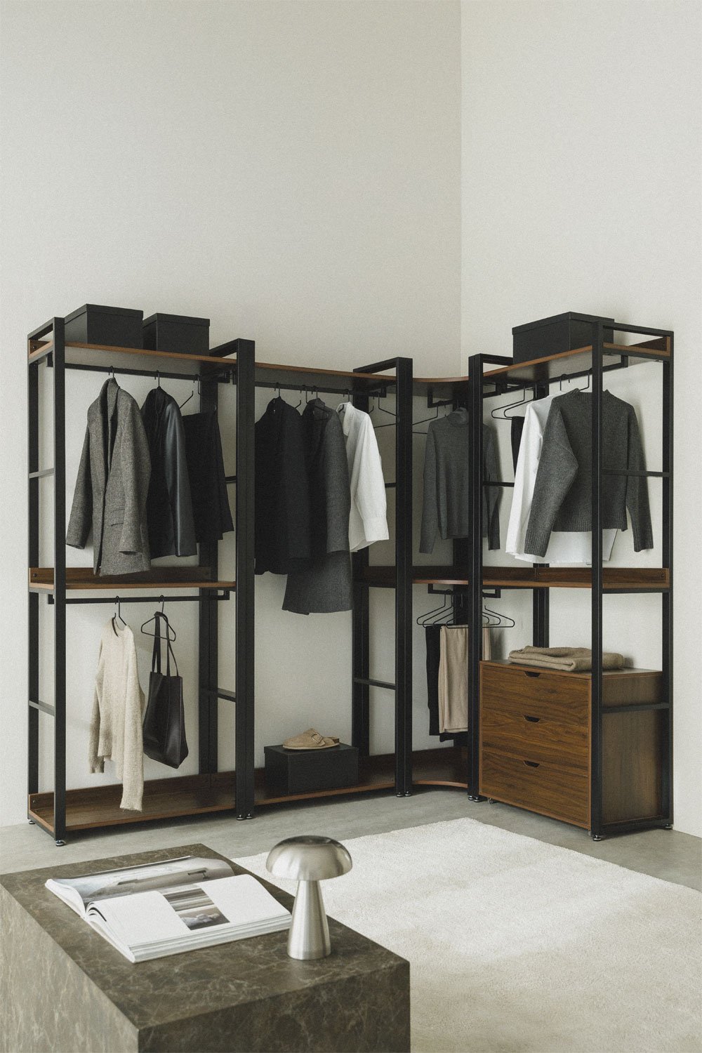 Armoire Modulaire Ouverte d'Angle en 4 Pièces en Acier et Bois Ariaster, image de la galerie 1