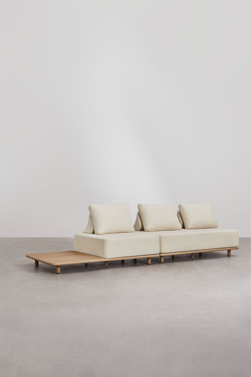 Canapé modulable avec chaise longue 2 pièces pour jardin avec table d'appoint en acacia Portet, image de la galerie 5