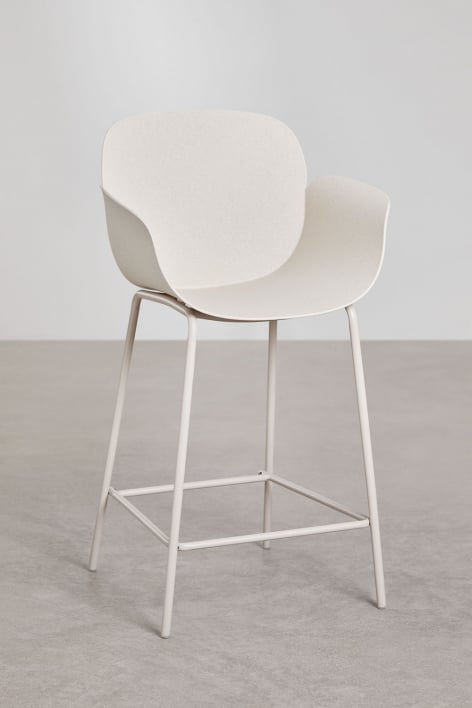 Lot de 2 tabourets hauts de jardin 65 cm en polypropylène et fer blanc pierre Lynette