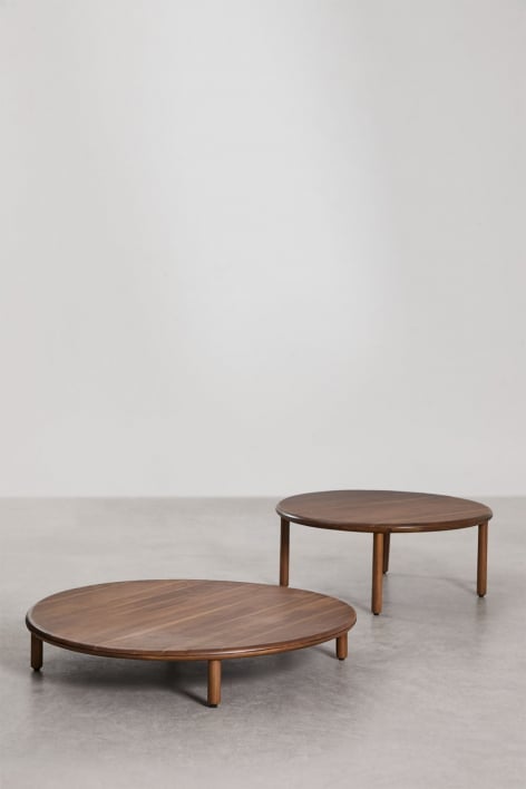 Lot de 2 tables basses rondes en bois d'acacia Olivia - Marron Bois Foncé