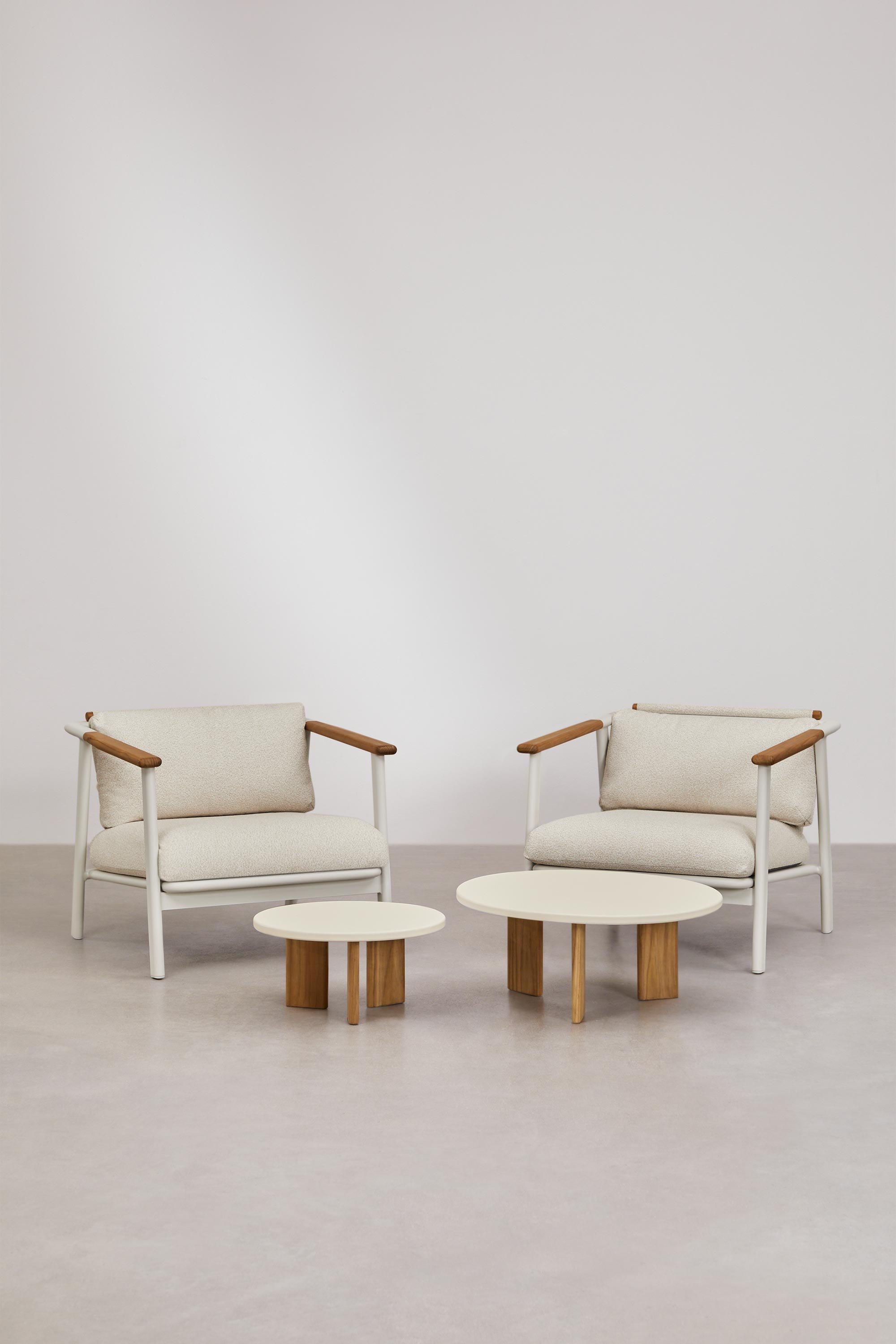 Ensemble de jardin avec 2 fauteuils en tissu bouclé et 2 tables basses en aluminium Yervin, image de la galerie 2