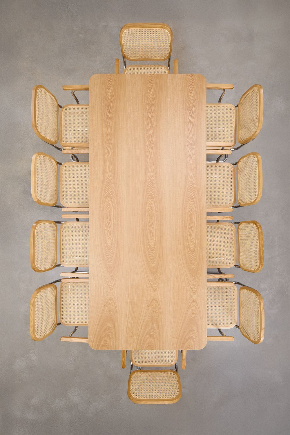 Ensemble de table rectangulaire 240x100 cm en MDF et acier inoxydable et 10 chaises de salle à manger avec accoudoirs Tento, image de la galerie 4