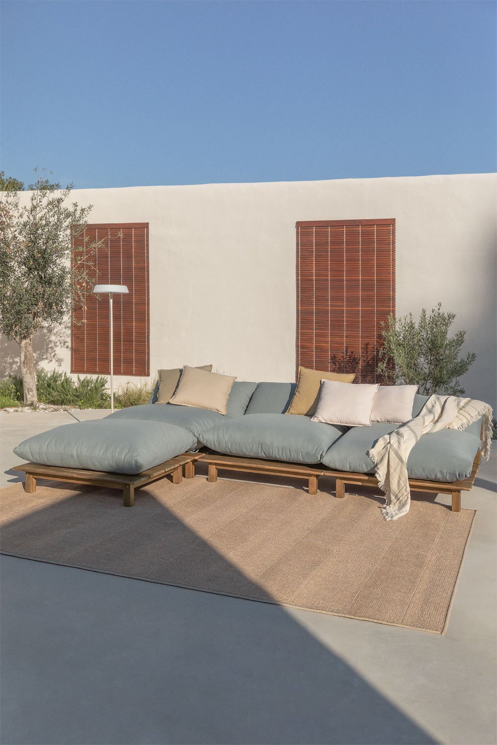 Canapé inclinable de jardin modulaire 3 pièces avec pouf en bois d'acacia Brina , image de la galerie 1