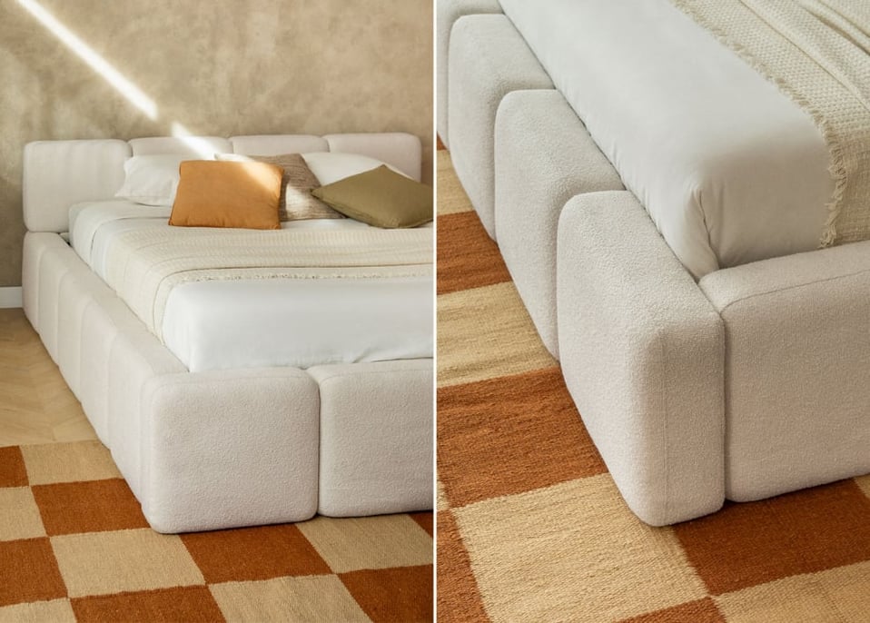 Lit avec sommier coffre en tissu bouclé Jolcem - Boucle Blanc