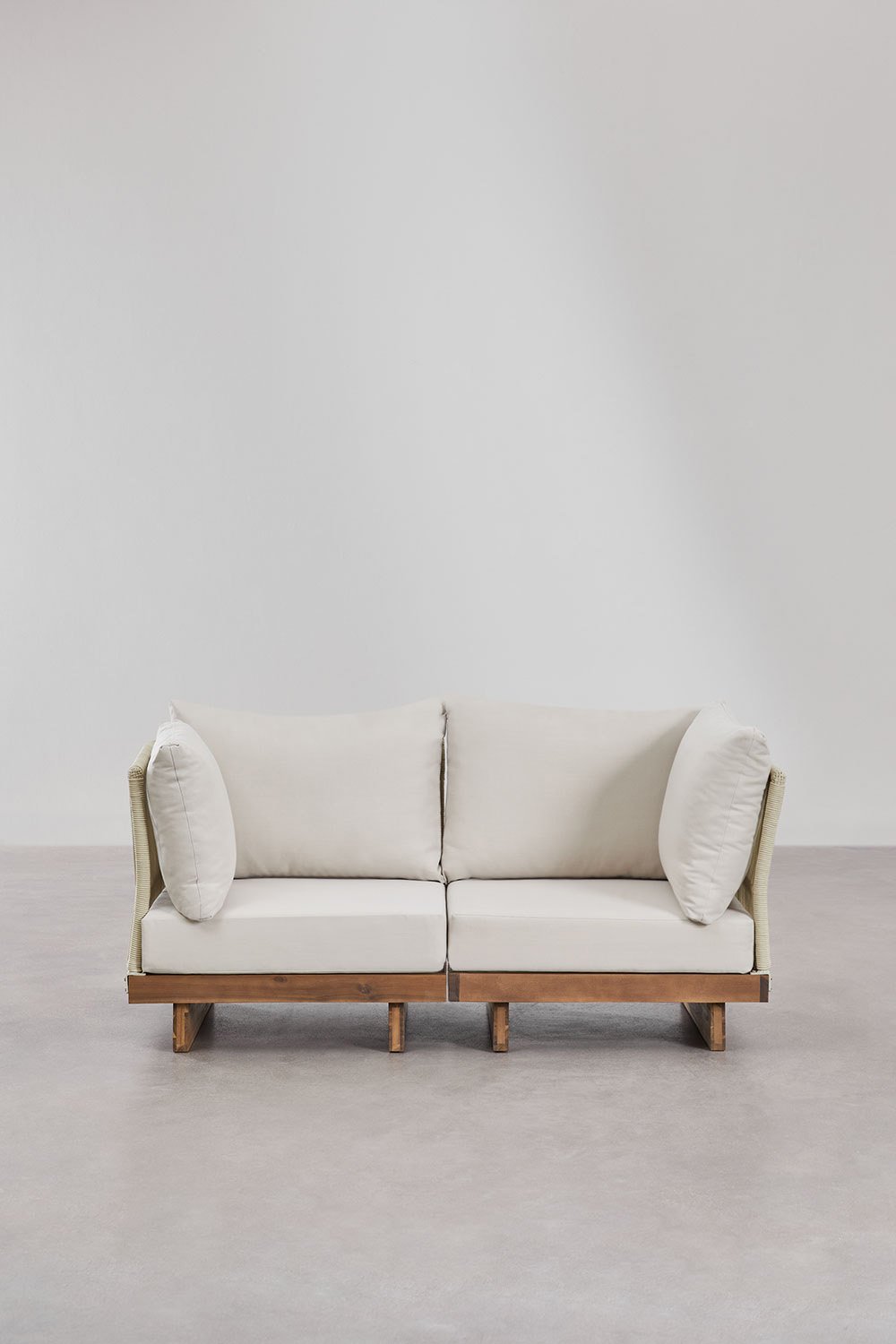 Canapé modulaire de jardin 2 pièces avec 2 fauteuils d'angle en bois d'acacia Dailin, image de la galerie 4