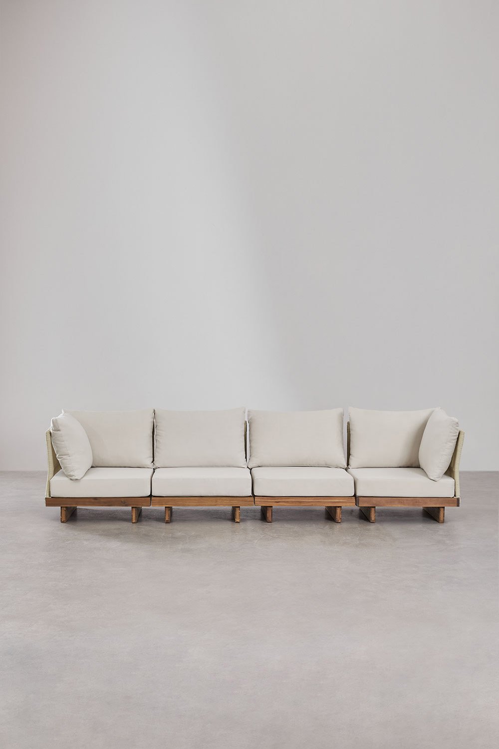 Ensemble de canapé de jardin modulable Dailin 4 pièces avec 2 chaises d'angle, table basse et pouf en bois d'acacia, image de la galerie 4