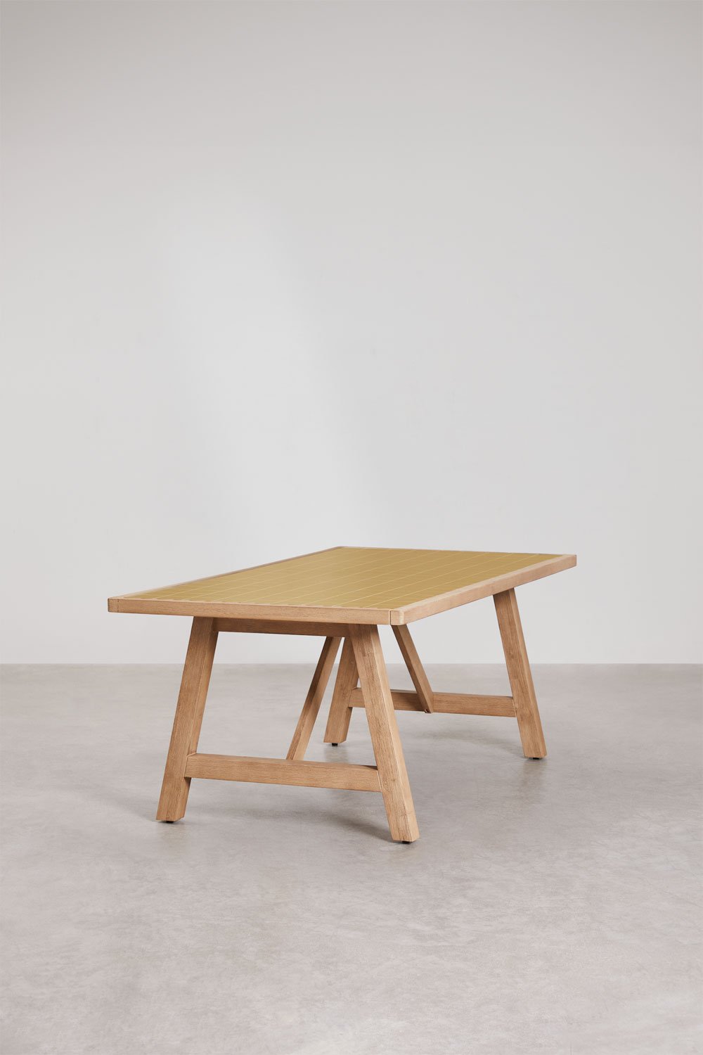 Set de table rectangulaire 200x100 cm et 8 chaises de jardin avec accoudoirs en bois d'acacia et ciment Dubai, image de la galerie 5