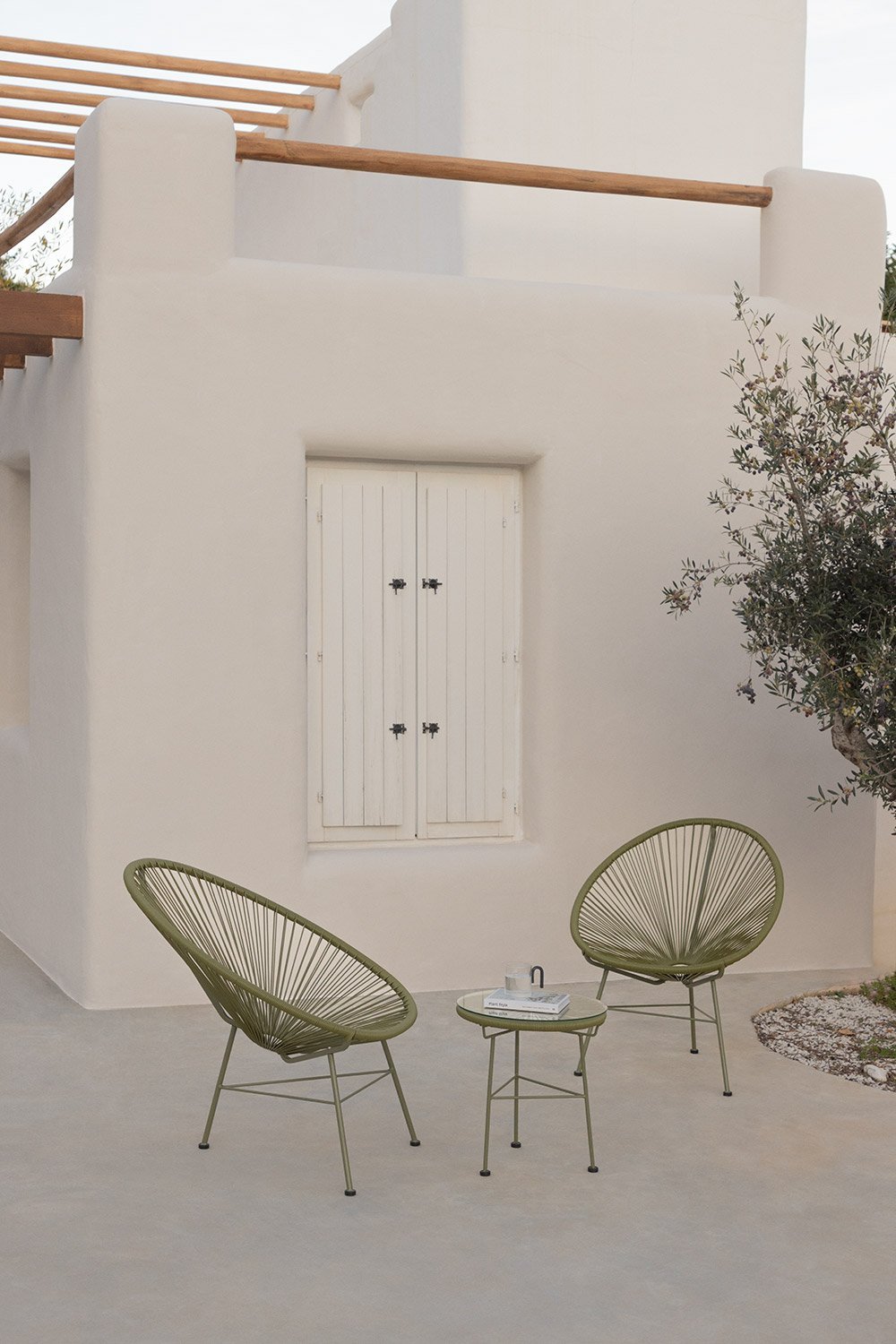 Ensemble de jardin avec 2 fauteuils et table d'appoint en fer et osier synthétique New Acapulco, image de la galerie 1