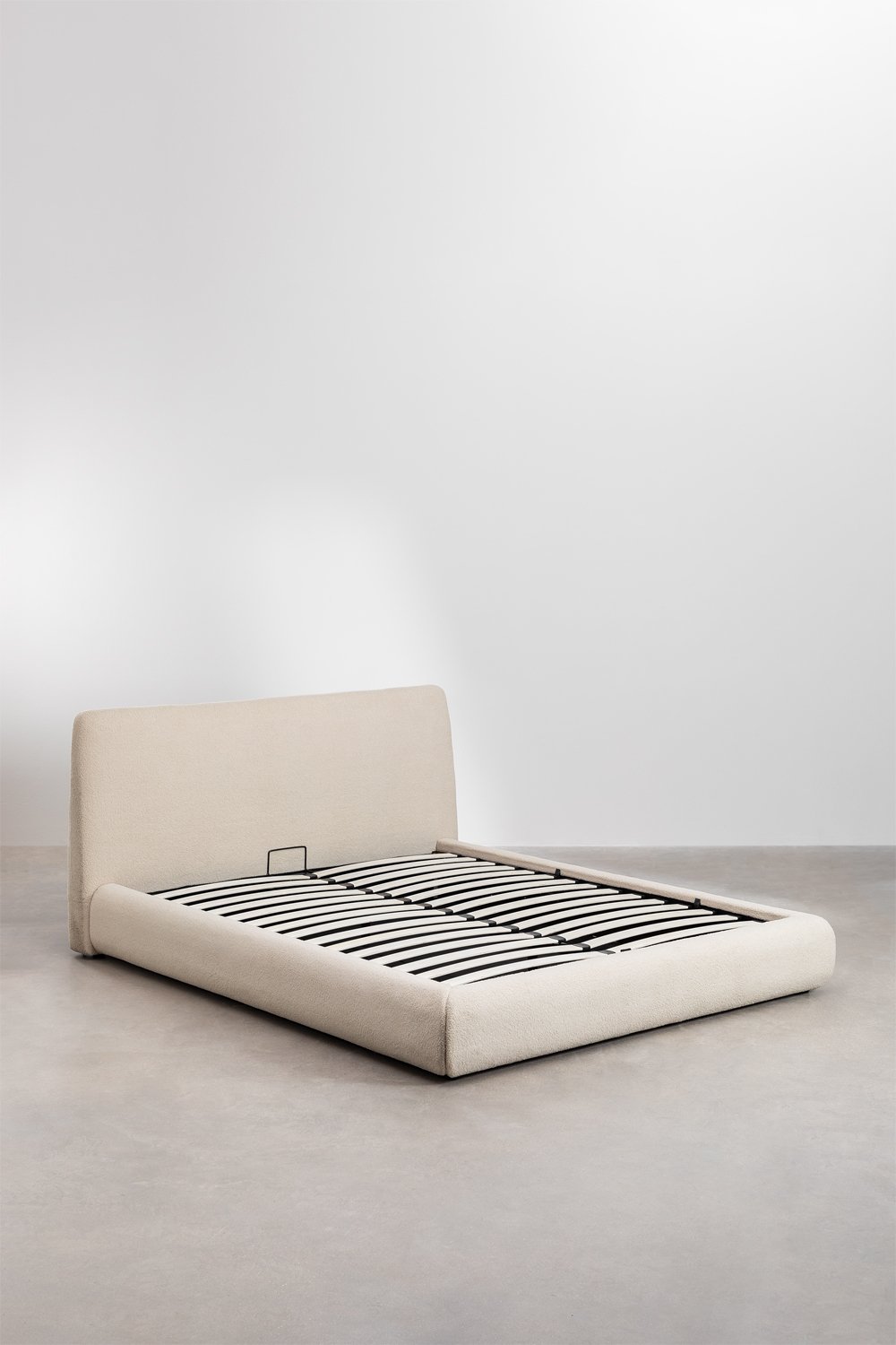 Lit avec coffre de rangement pour matelas 160x200cm en molleton Norena, image de la galerie 2