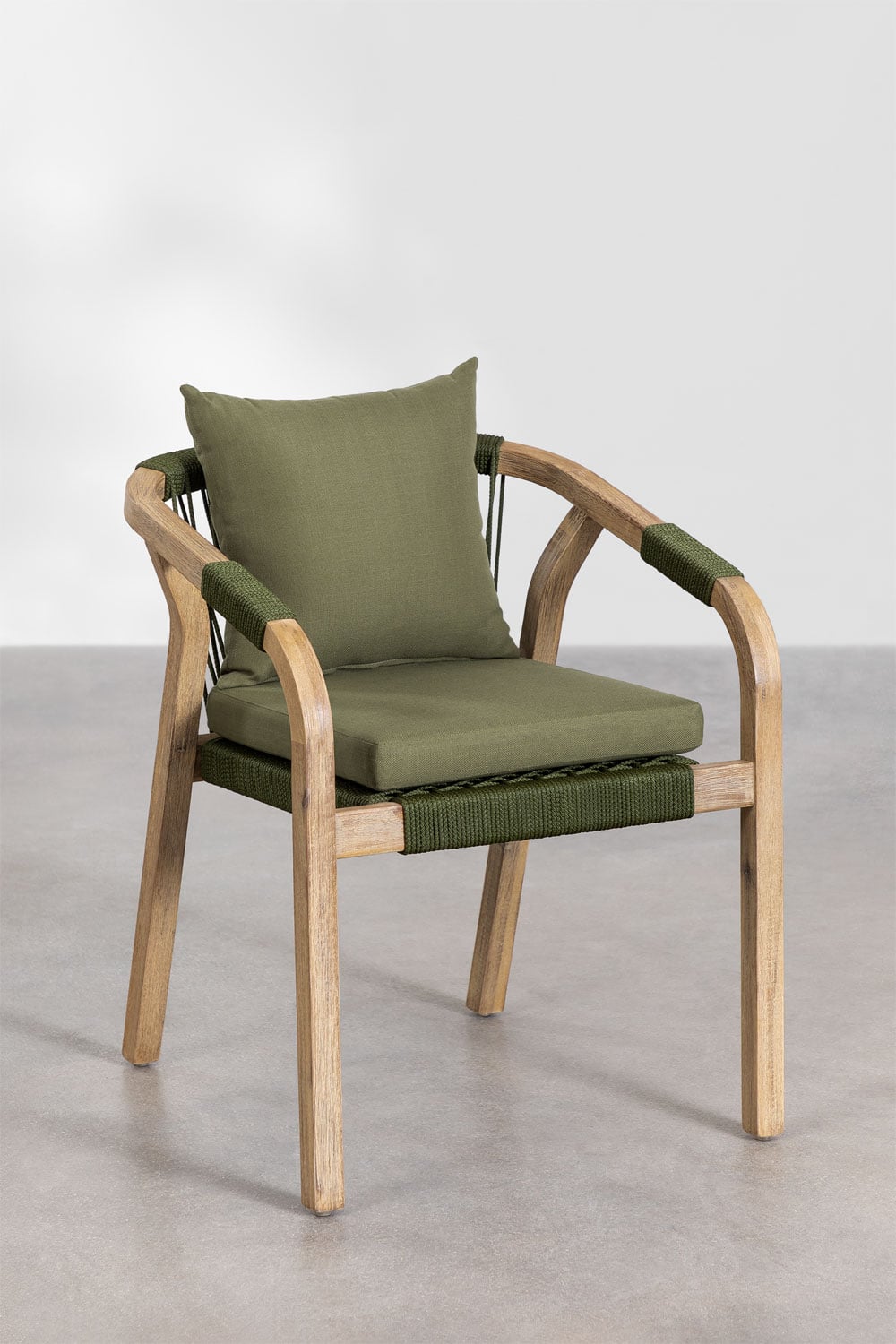 Set de table rectangulaire extensible 200-260-320x100 cm et 8 chaises de jardin avec accoudoirs en bois d'acacia Dubai, image de la galerie 5