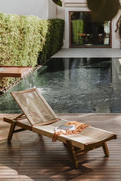 Chaise longue inclinable en bois d'acacia et corde tressée Tenay