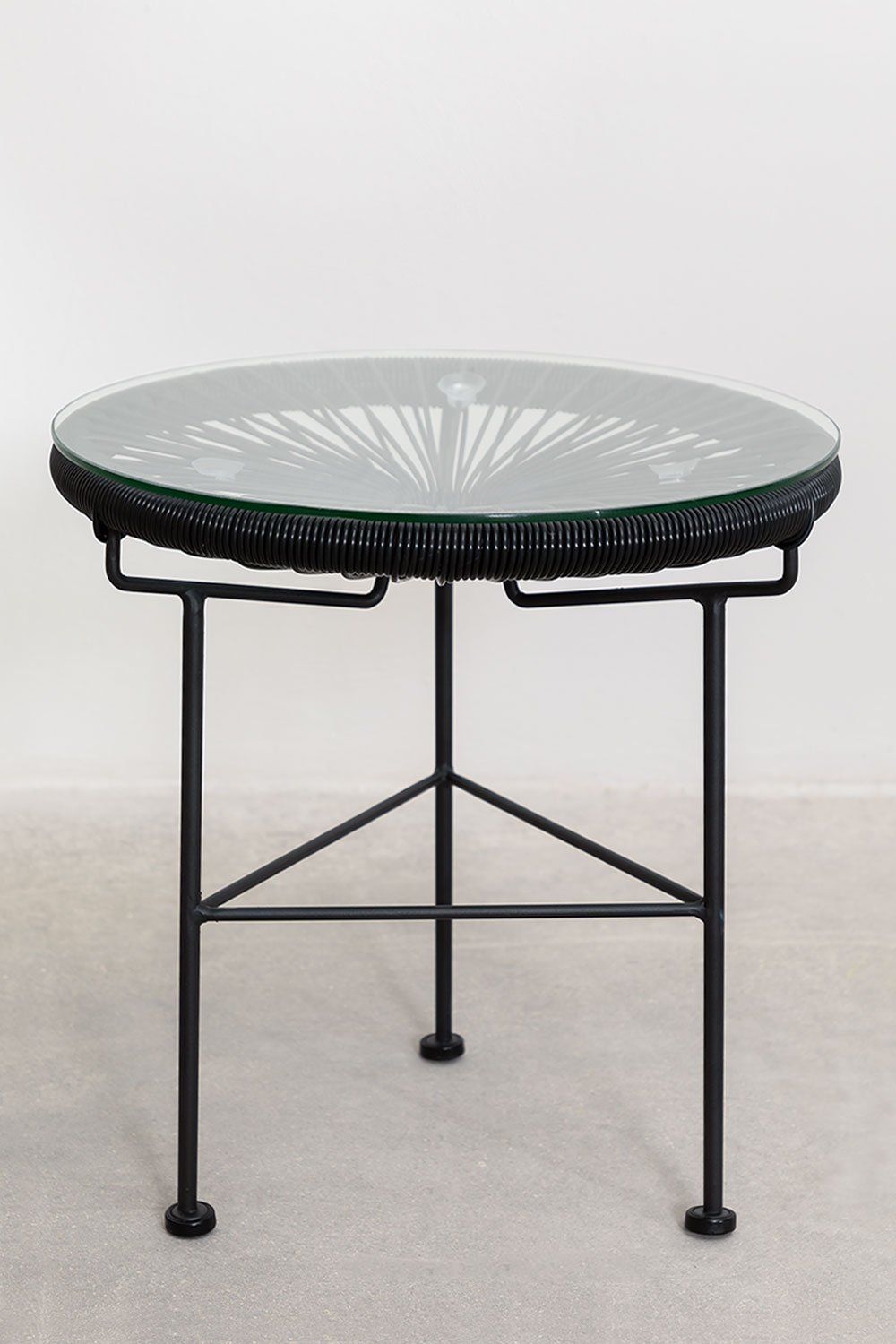 Table d'appoint de jardin ronde Ø45 cm en acier et osier synthétique Acapulco, image de la galerie 2