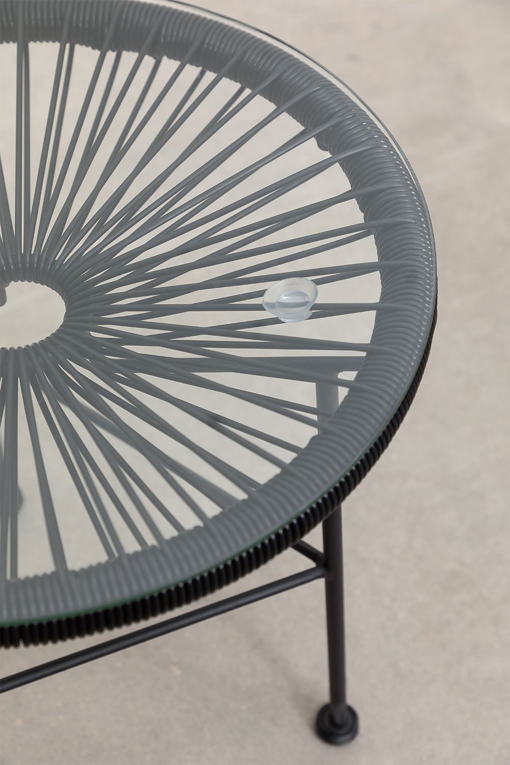 Table d'appoint de jardin ronde Ø45 cm en acier et osier synthétique Acapulco, image de la galerie 3