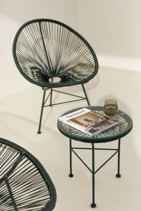 Table d'appoint de jardin ronde Ø45 cm en acier et osier synthétique Acapulco - Noir