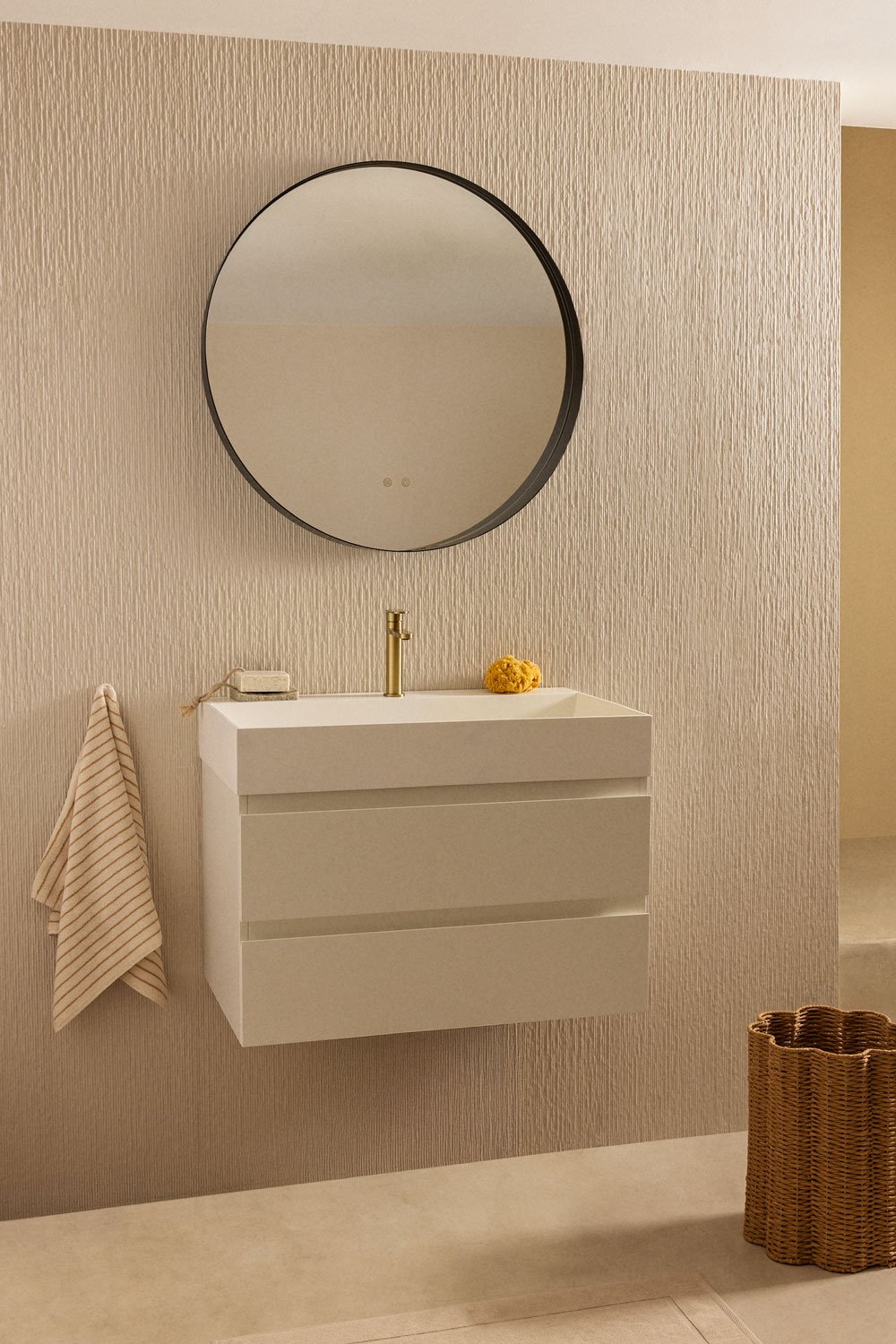 Ensemble de meuble de salle de bain en bois et placage de frêne avec lavabo intégré Ona, image de la galerie 1