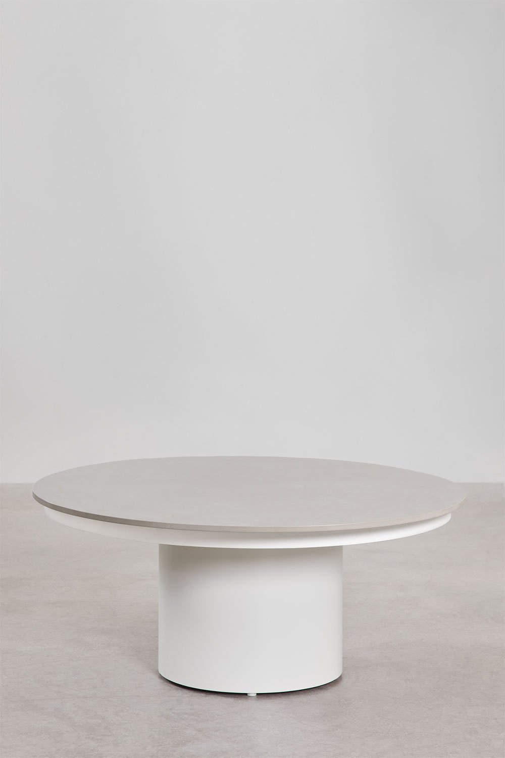 Table basse de jardin ronde Ø90 cm en pierre frittée et aluminium Anturio, image de la galerie 1