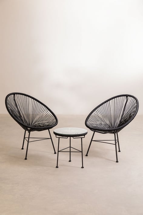 Ensemble de salon avec 2 fauteuils et table d'appoint en acier et osier synthétique New Acapulco