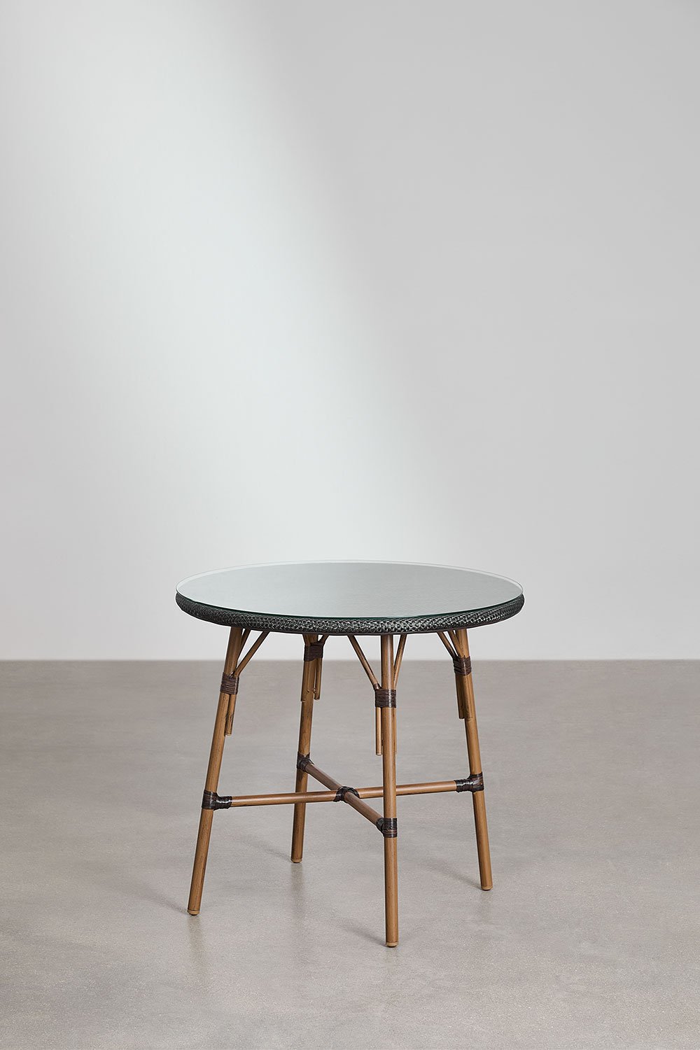 Ensemble table ronde Brielle Bistro Ø80 cm et 4 chaises empilables en textilène et aluminium Brielle Bistro Classic, image de la galerie 2