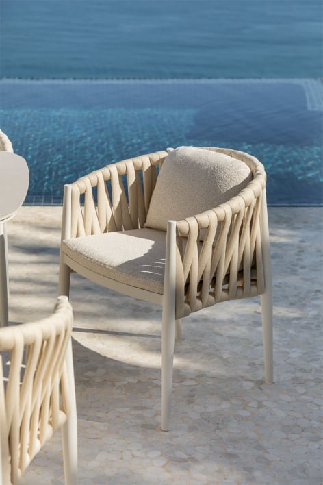 Chaise de jardin Sereilen avec accoudoirs en aluminium et tissu bouclé