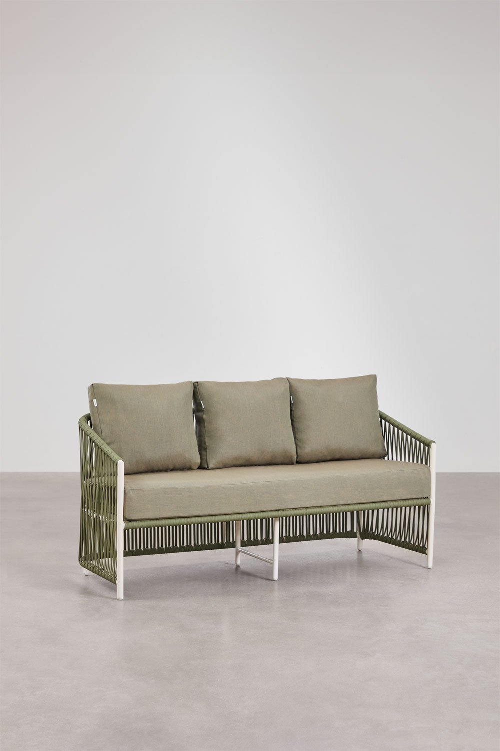 Ensemble de jardin composé d'un canapé 2 places, de 2 fauteuils et de tables basses en aluminium et corde tressée Sophie., image de la galerie 4