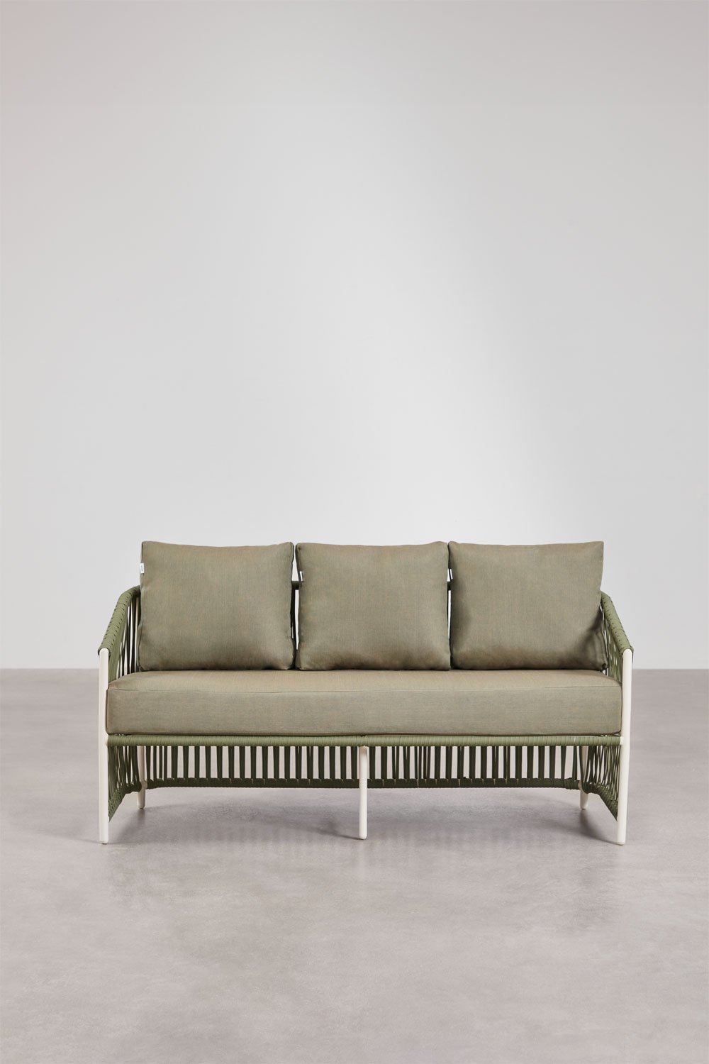 Ensemble de jardin composé d'un canapé 2 places, de 2 fauteuils et de tables basses en aluminium et corde tressée Sophie., image de la galerie 6