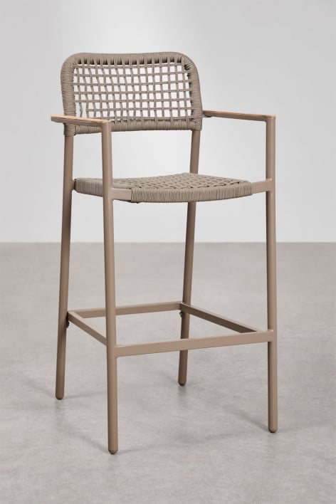 Tabouret haut de jardin 75 cm avec accoudoirs en aluminium et corde tressée marron moka Nediam
