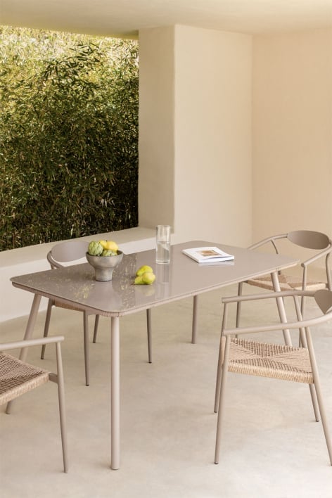 Table de jardin rectangulaire 160x90 cm en verre et aluminium Arhiza