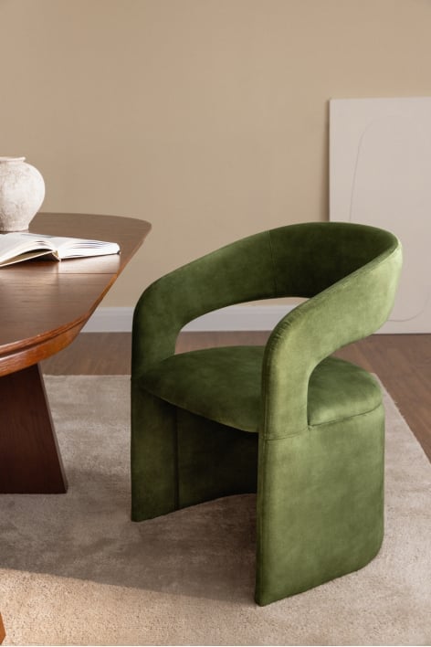 Chaise de salle à manger rembourrée Jules avec accoudoirs - Velours Vert Choux
