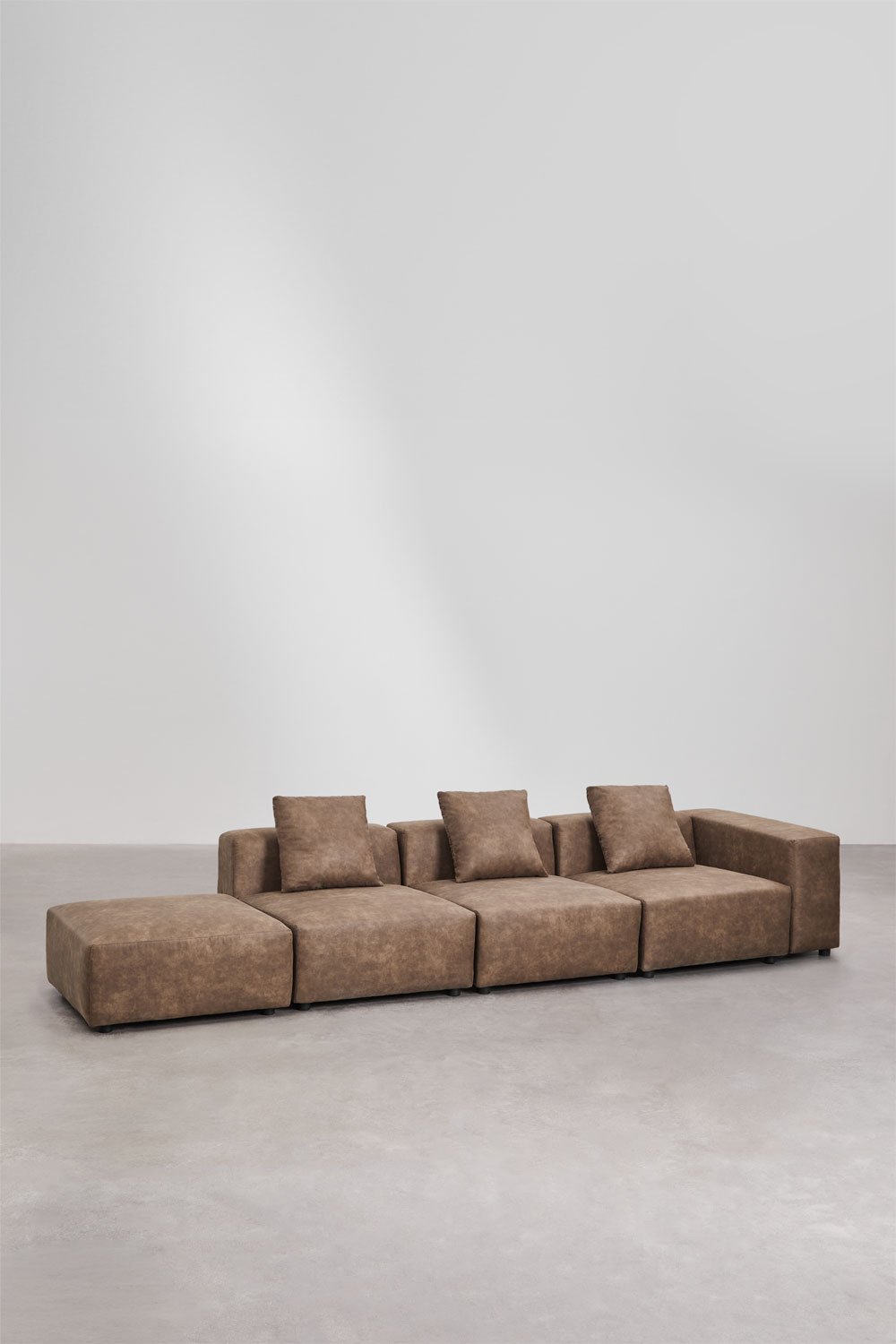 Canapé d'angle modulaire 3 pièces avec accoudoir haut et pouf ↔︎370 cm Bruna, image de la galerie 3