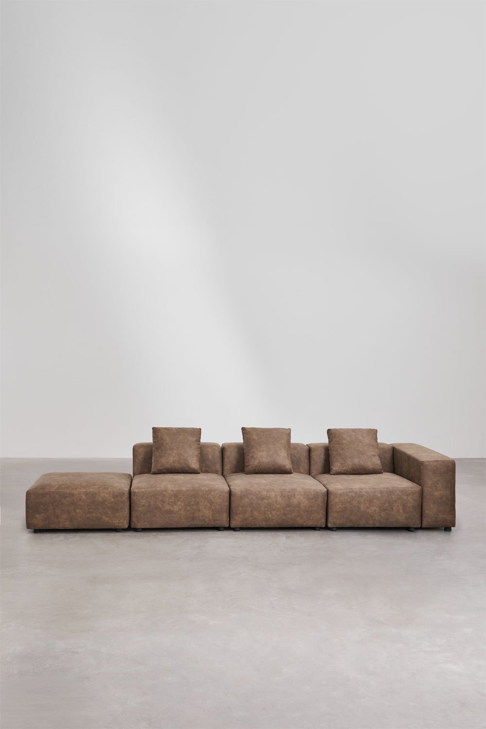 Canapé d'angle modulaire 3 pièces avec accoudoir haut et pouf ↔︎370 cm Bruna, image de la galerie 4