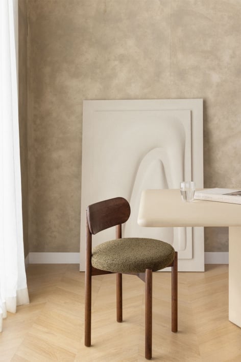 Chaise de salle à manger rembourrée en chêne Bianca - Bouclé Vert Sauge