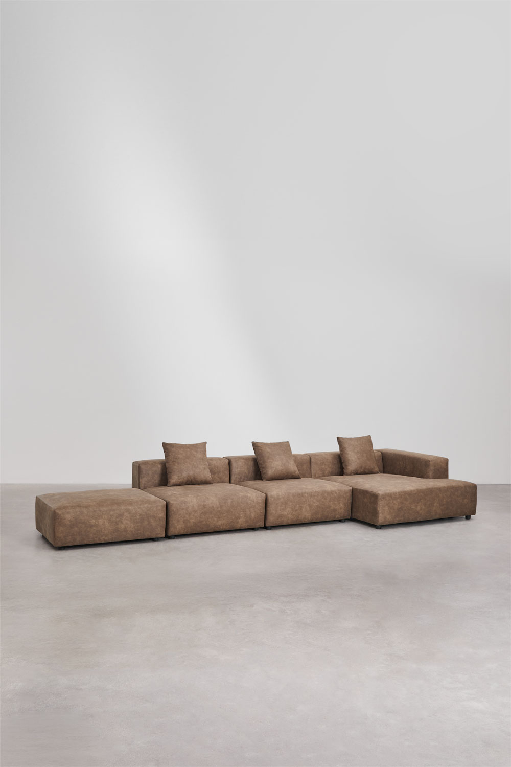 Canapé D'Angle à Gauche Salon Moderne En Forme De L Avec Pouf Tapissé En Tissu Bouclé Blanc Oslo