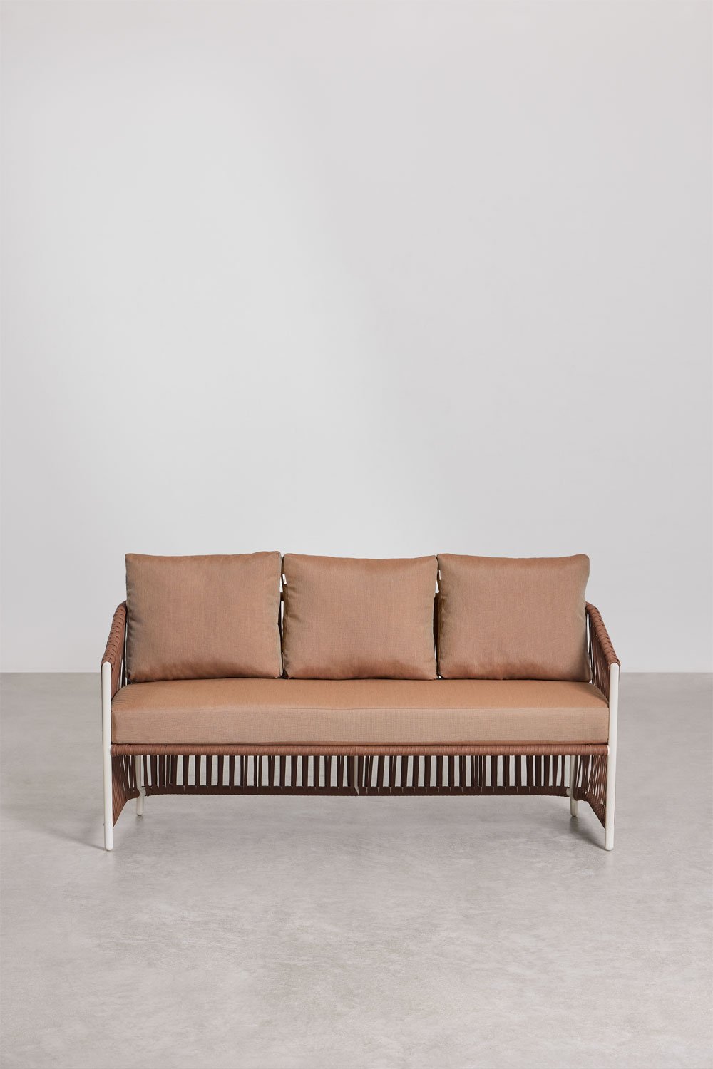 Ensemble de jardin composé d'un canapé 2 places, de 2 fauteuils et de tables basses en aluminium et corde tressée Sophie., image de la galerie 5