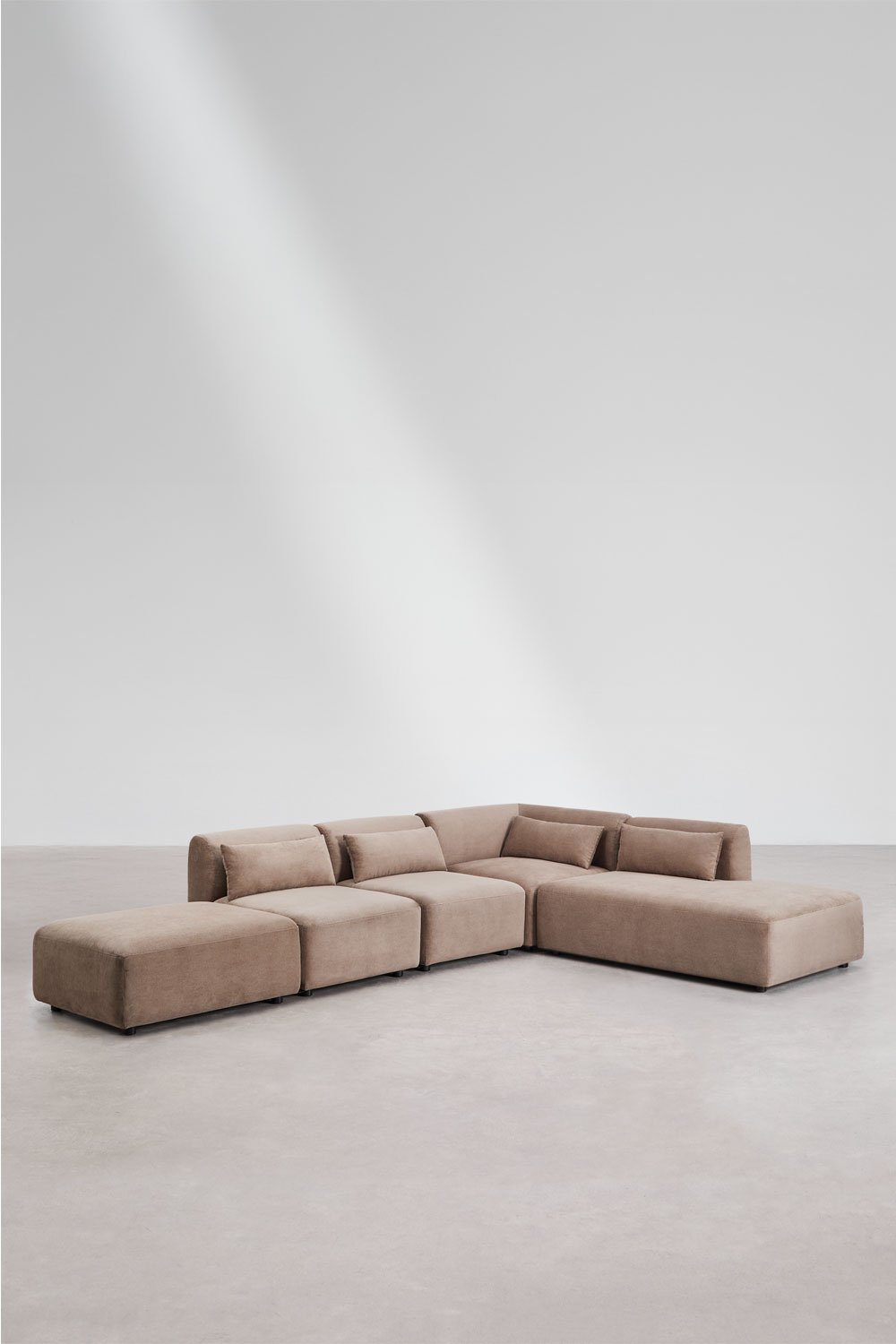 Canapé d'angle modulable 4 pièces avec méridienne droite et pouf Fogler, image de la galerie 1