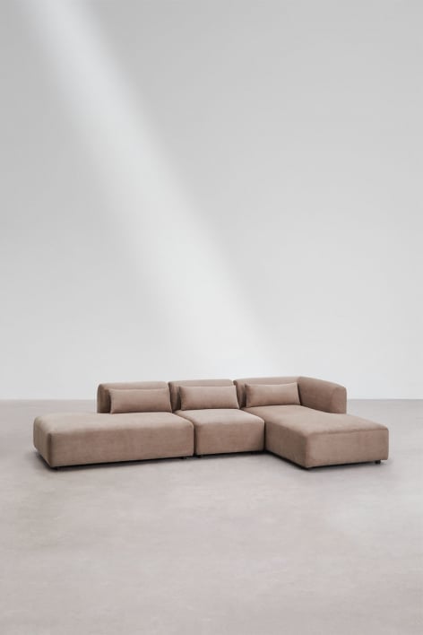 Canapé modulaire droit 3 pièces avec méridienne Fogler - Velours Côtelé Camel Brun